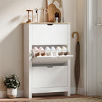 Schuhschrank Schruhregal Schuhaufbewahrung, 3 Fächer, 18 Paar Schuhe, 72 cm x 26 cm x 112 cm, Weiß + Braun