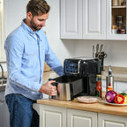 Dual Zone Hei?luftfritteuse 6,5 L Airfryer 1700W mit 2 F?cher, 8 Programme, LED-Display, Antihaftbeschichtung, Fritteuse mit ?l, Schwarz