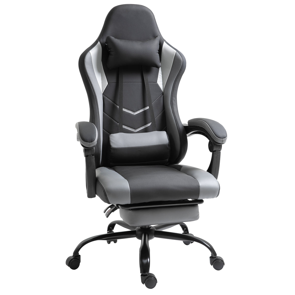 Ergonomischer Gaming Stuhl B¨¹rostuhl Schreibtischstuhl, Drehstuhl H?henverstellbar, Verstellbares Lendenkissen mit Fu?st¨¹tzen Schwarz 62x52x128 cm