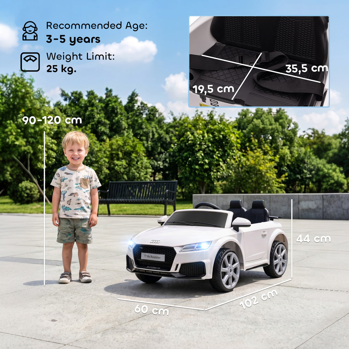 Kinder-Elektroauto, Audi TT RS Roadster, 3 km/h, Fernbedienung, LED, USB, Weiß
