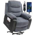 Aufstehsessel mit weichem Cordbezug, Recliner-Sessel mit Fernbedienung und Seitentaschen, Dunkelgrau
