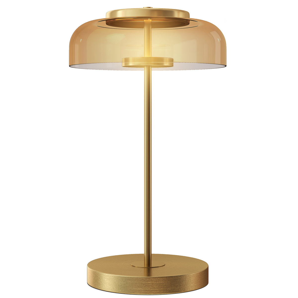 Tischlampe Tischleuchte mit warmem LED-Licht, Metallsockel, bernsteinfarbenem Glasschirm, Ø23 x 40H cm, Gold