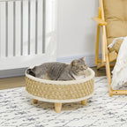 Haustierbett für Katzen und Hunde, Seegras, waschbares Kissen, 48 cm x 48 cm x 24,5 cm, Beige + Khaki - Natur