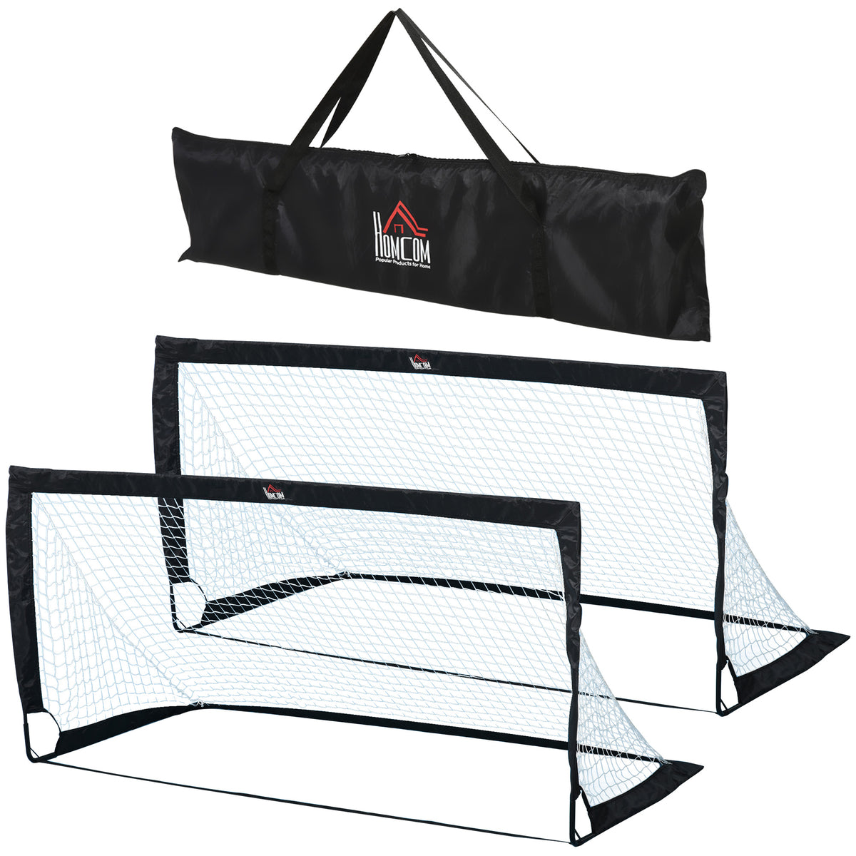 Set of 2 Football Goal Net 6 x 3 ft Foldable Outdoor Sport Training Teens Adults Football with Carrying Bag Black