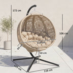 Hängesessel Gartensessel Korbsessel, Boho-Stil, 116 x 125 x 176 cm, Sand + Schwarz
