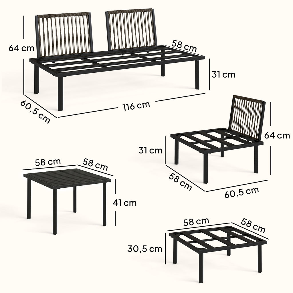 Lounge Gartenmöbel Set 5-6 Personen Gartenlounge Set mit 2 Sitzer Gartensofa 2 Stühle Eckstuhl Lamell-Tisch Fußhocker