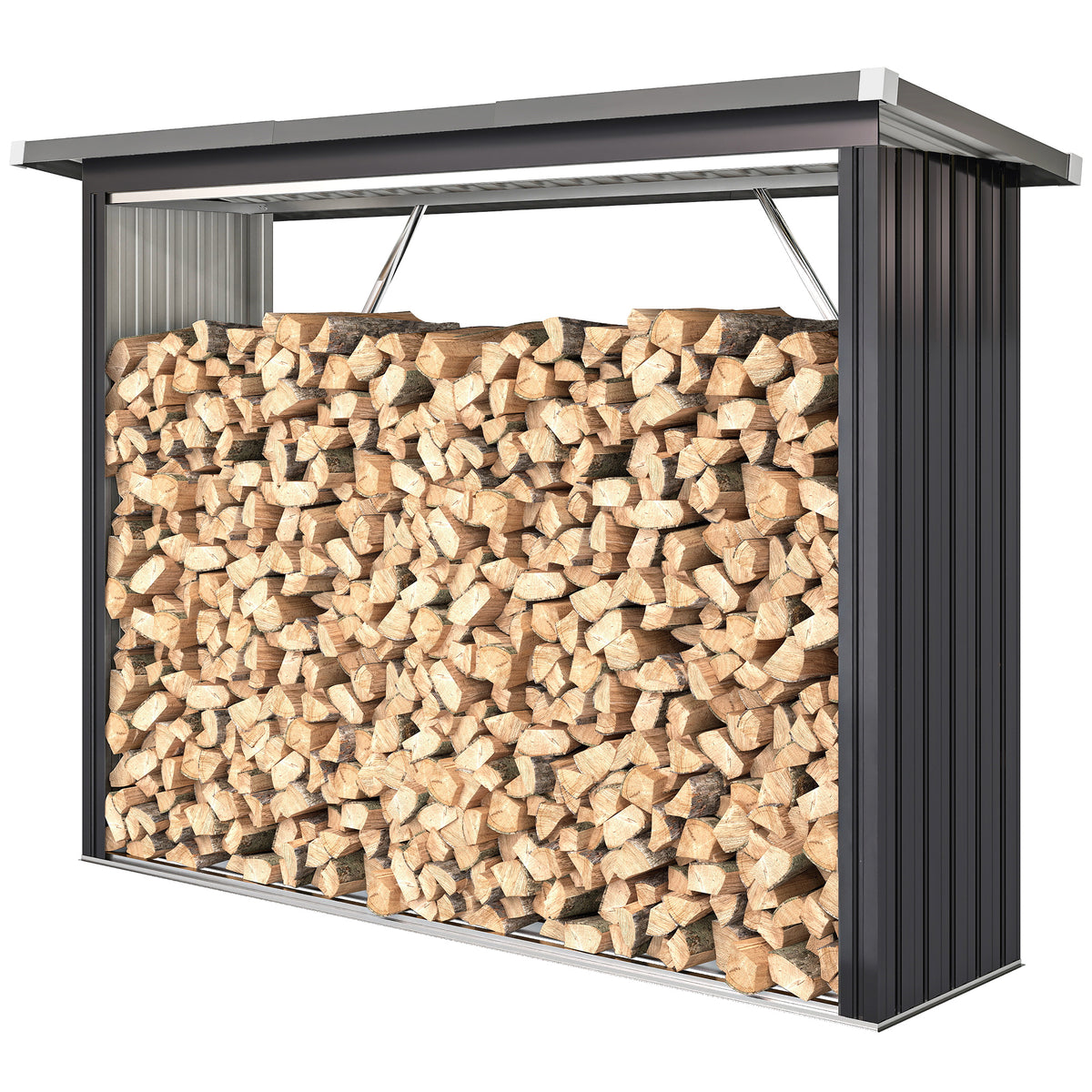 Brennholzschuppen, Feuerholzunterstand, Stahl, erhöhter Boden, Schrägdach, 213 x 66,5 x 150 cm, Dunkelgrau