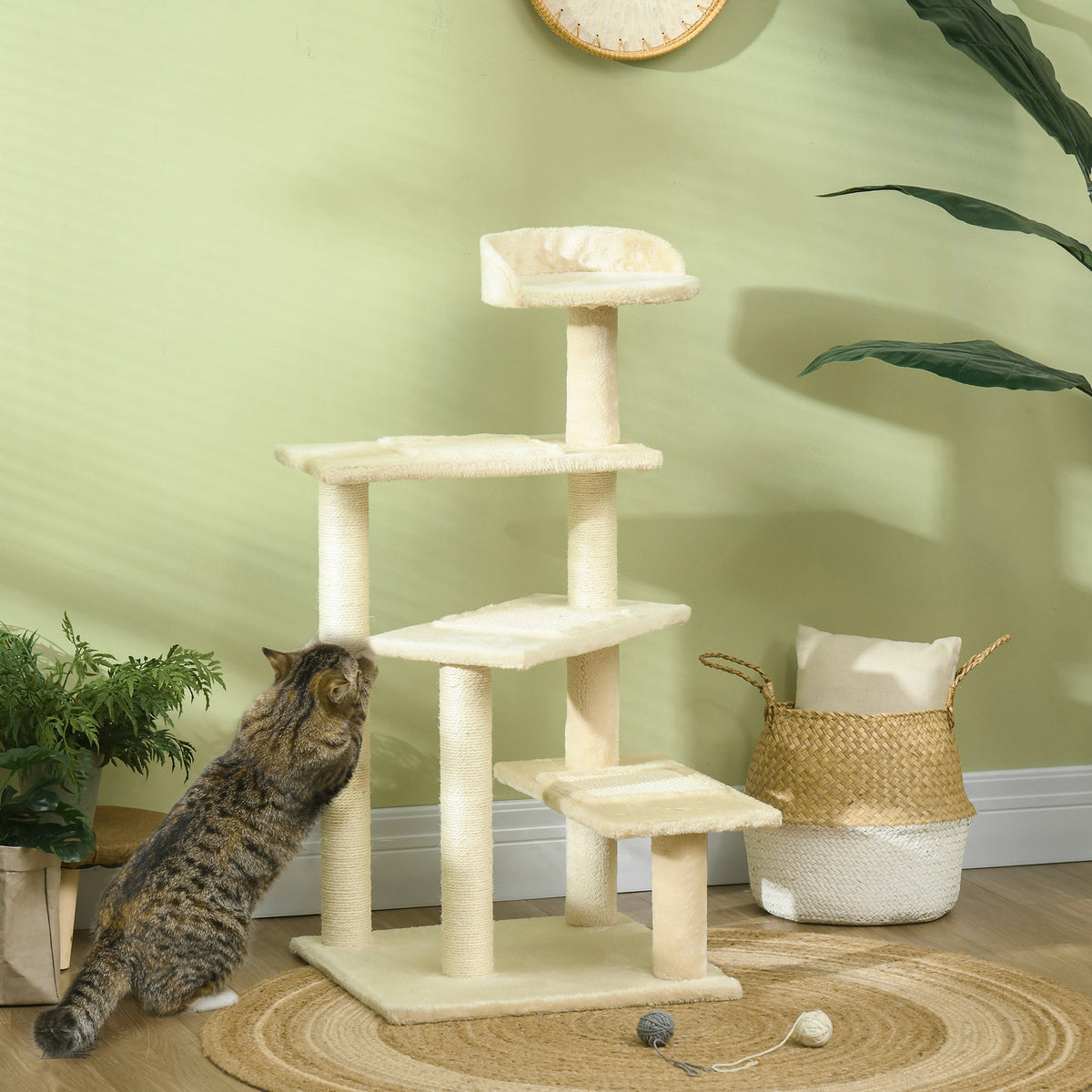 100 cm Cat Tree for Indoor Cats Kitten Scratch Scratching Post Climbing Tower Activity Centre Beige