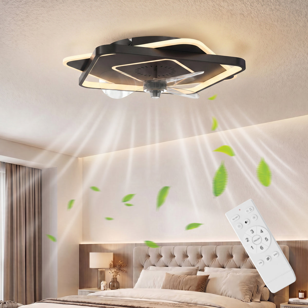 Deckenventilator mit Licht und Fernbedienung, LED-Deckenventilator mit 6 Geschwindigkeiten, 3 Farbtemperaturen