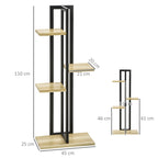 4-Etagen Pflanzenst?nder, Verstellbarer 110 cm hoch Blumenst?nder f¨¹r Innen Au?en Holz Schwarz+Naturholz