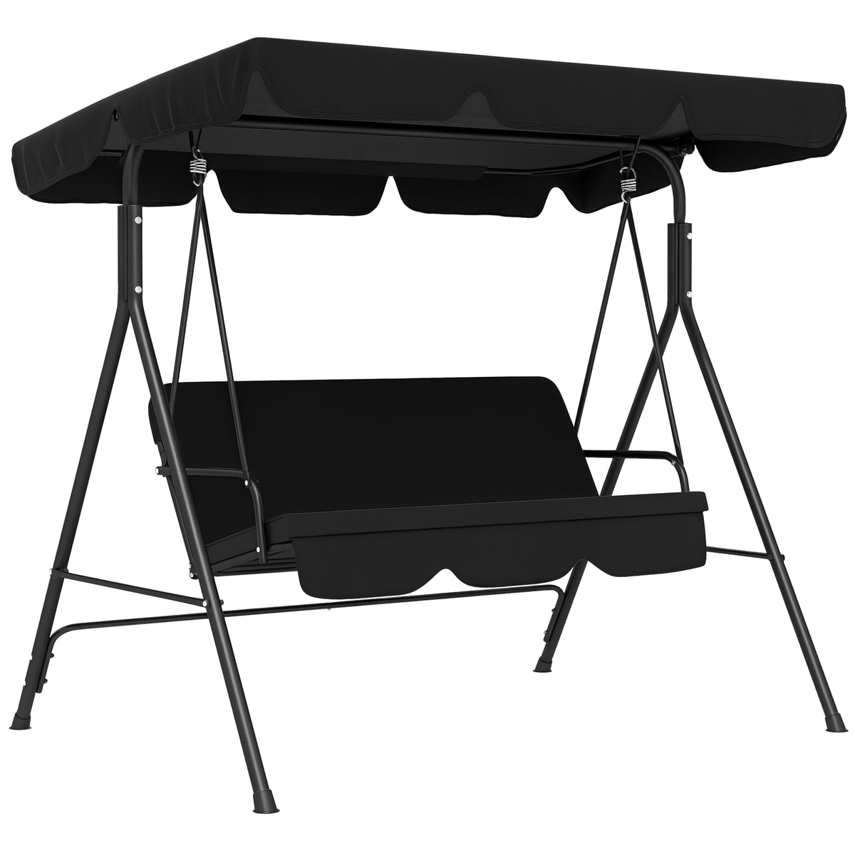 Three-Seater Garden Swing Chair, with Adjustable Canopy - Black