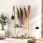 Bamboo Clothes Rack, with Shelves and Hooks - Natural Finish