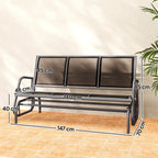 3-Seat Glider Rocking Chair for 3 People Garden Bench Patio Furniture Metal Frame, Black