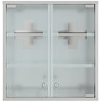 Medizinschrank, Abschließbarer Medikamentenschrank mit 2 Schlüsseln, Glastür und 6 Regalen, 48 x 46 x 12 cm, Silber