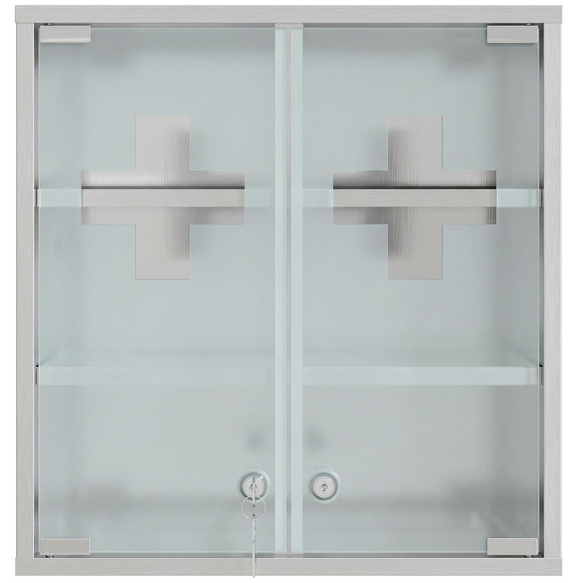 Medizinschrank, Abschließbarer Medikamentenschrank mit 2 Schlüsseln, Glastür und 6 Regalen, 48 x 46 x 12 cm, Silber