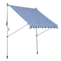 Klemmmarkise mit Handkurbel höhenverstellbar Gelenkarmmarkise schmutzabweisend, witterungsbeständig Balkonmarkise 150cm breit Terrassenmarkise für Terrasse Balkon Veranda Blau+Weiß