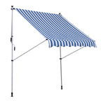 Klemmmarkise mit Handkurbel höhenverstellbar Gelenkarmmarkise schmutzabweisend, witterungsbeständig Balkonmarkise 150cm breit Terrassenmarkise für Terrasse Balkon Veranda Blau+Weiß