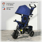 6 in 1 Kids Trike with Parent Handle, Canopy, 5-point Seat Belt, Storage, Footrest, Brake, for 1-5 Years, Dark Blue