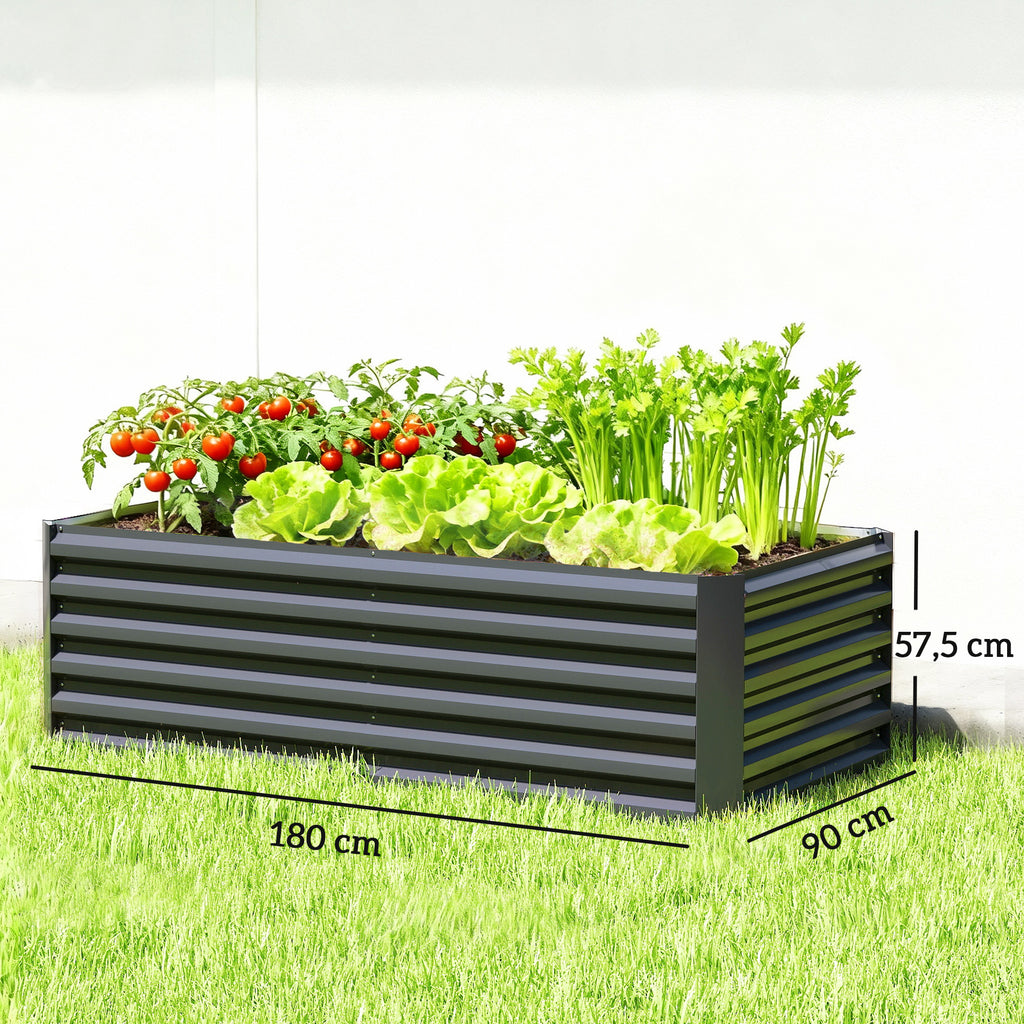 Hochbeet Metall 180 x 90 x 57,5 cm Tief Gartenbeet mit Offenem Boden St¨¹tzstange Dunkelgrau