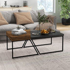 Couchtisch-Set, 2 Beistelltische, Industrial Design, Stahlrahmen, Holz/Schwarz