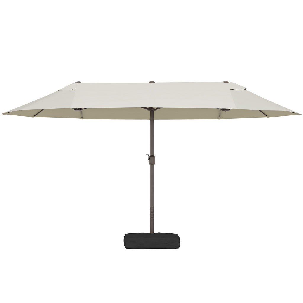 Doppelsonnenschirm 455 x 265 cm, UV Schutz Sonnenschirm mit Handkurbel, Ständer, Balkonschirm Strandschirm windfest Kurbelschirm Sonnenschutz für Strand Balkon Garten, Cremeweiß