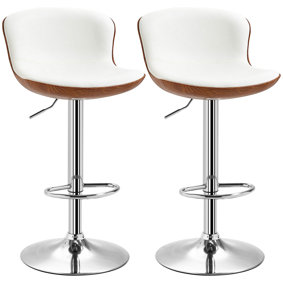 2er-Set Barhocker, höhenverstellbar, Metallgestell, drehbarer Sitz, Cremeweiß