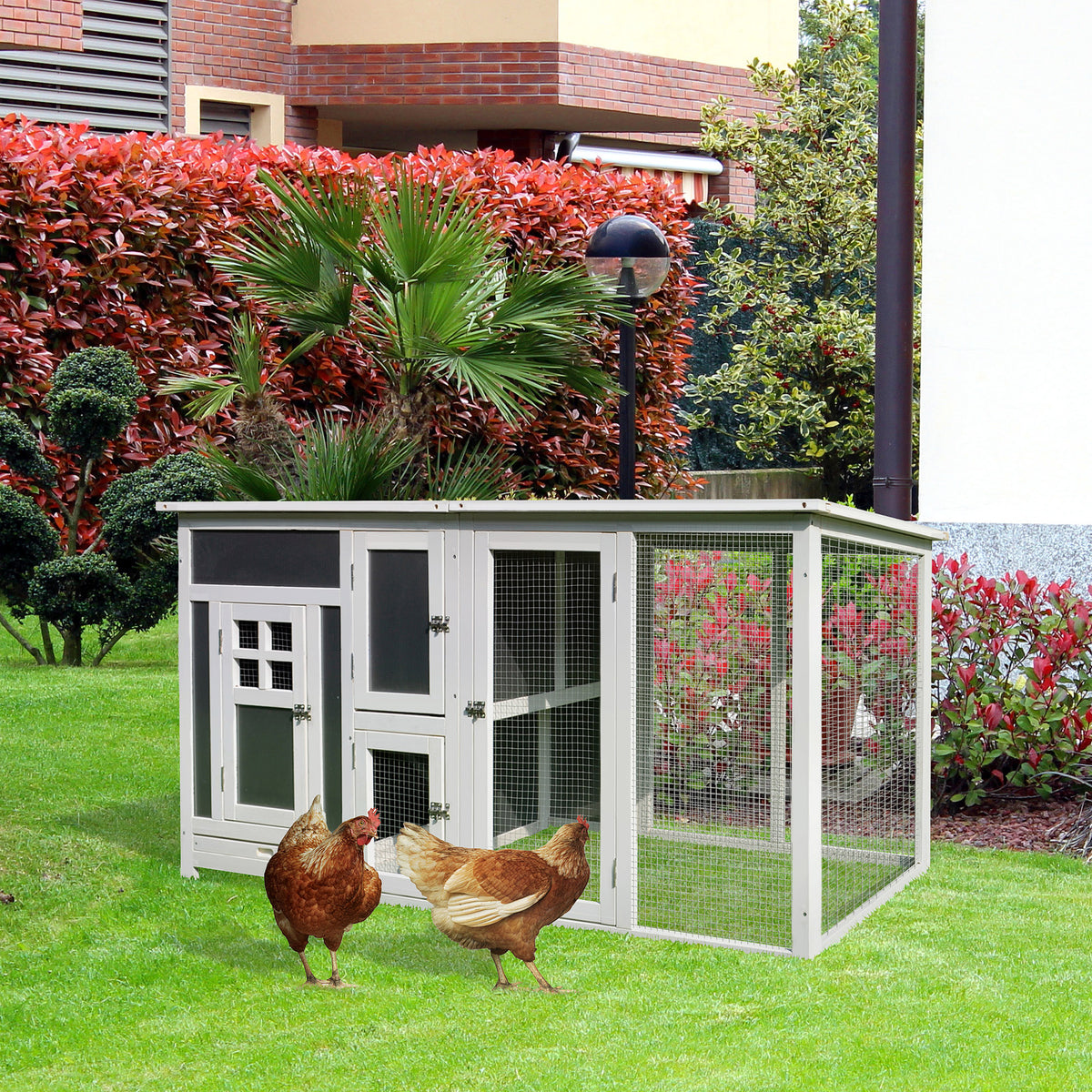 Wood Chicken Coop Hutch Hen House Cage PC Roof w/ Run Nest Box Deluxe 160 x 75 x 80 cm