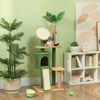 Kratzbaum, 139 cm Katzenbaum mit Höhle, Spielbällen, Sisal-Kratzpfosten und Plattformen, für zwei Katzen, Grün