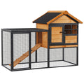 Kleintierstall mit Freigehege u. Rampe 122 cm x 63 cm x 92 cm Tannenholz Metall Hellgelb+Dunkelgrau