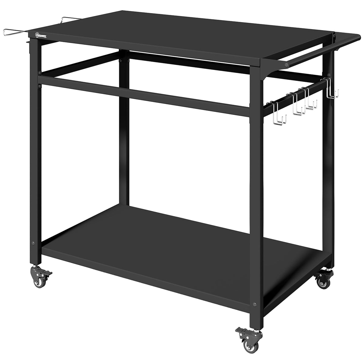 Küchenwagen mit Rollen, 2-stöckiger Servierwagen mit Müllbeutelhalter, Haken, Griffe, 113 x 50,5 x 88 cm Schwarz