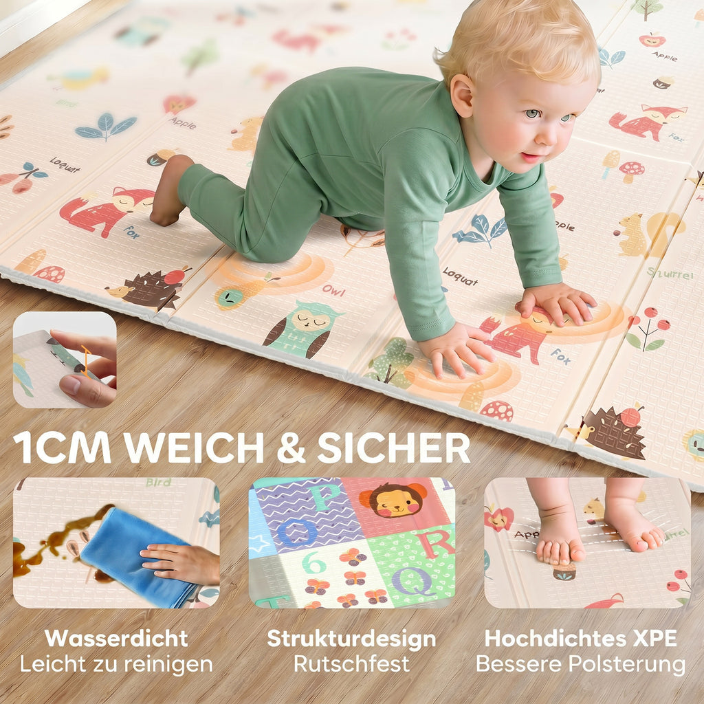 Foldable Baby Play Mat Double-Sided, Reversible Foam Soft Crawling Mat for Toddlers, for Bedroom, Nursery and Playroom