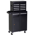  Tool Chest 2 in 1 Metal Tool Cabinet Storage Box with 5 Drawers Pegboard Wheels 60x28x104.5cm Black