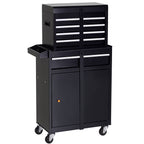 Tool Chest 2 in 1 Metal Tool Cabinet Storage Box with 5 Drawers Pegboard Wheels 60x28x104.5cm Black