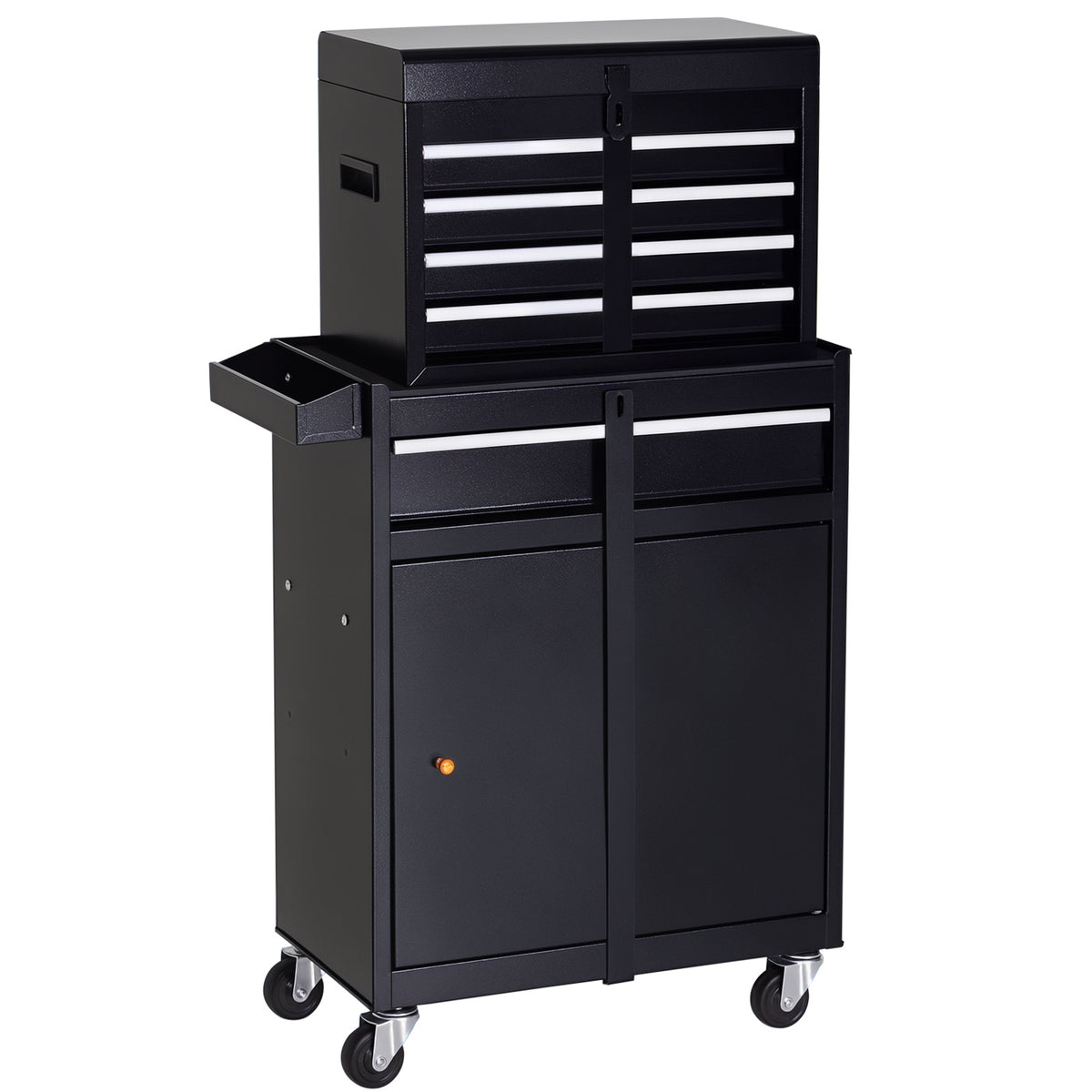  Tool Chest 2 in 1 Metal Tool Cabinet Storage Box with 5 Drawers Pegboard Wheels 60x28x104.5cm Black
