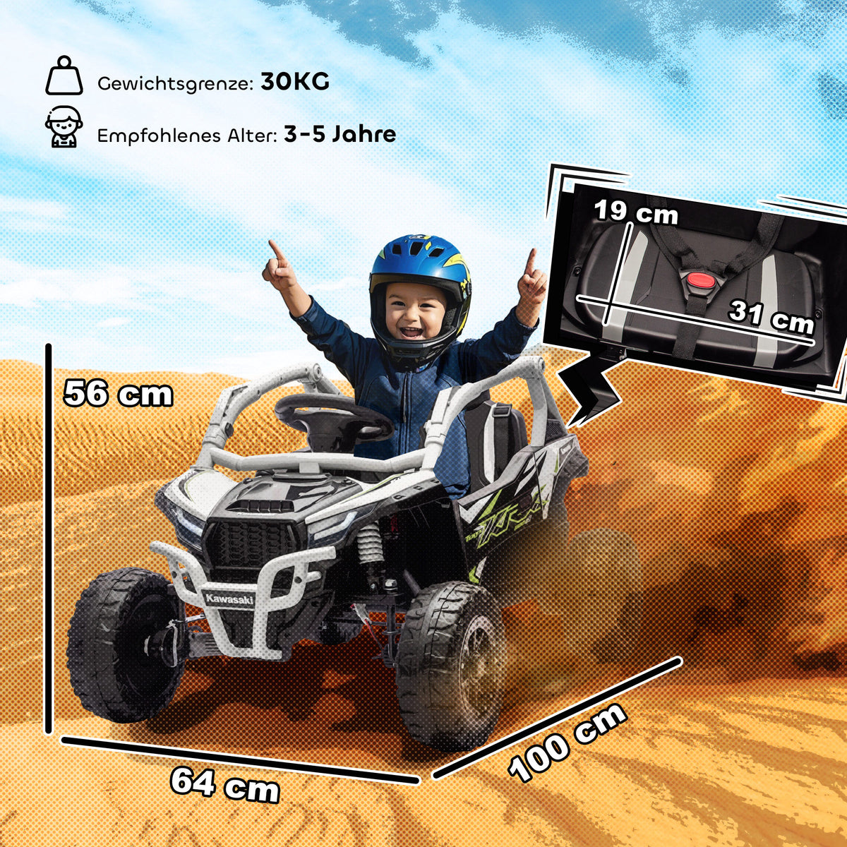 12V Elektrisches Geländefahrzeug für Kinder, Fernbedienung, LED-Lichter, Musik, Hupe, für Kinder von 3-8 Jahren, Grau