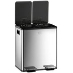 40L Dual Compartment Stainless Steel Bin, with Deodoriser Holders - Silver Tone