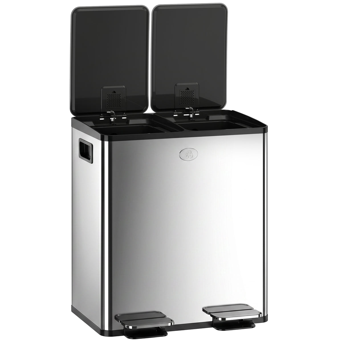 40L Dual Compartment Stainless Steel Bin, with Deodoriser Holders - Silver Tone