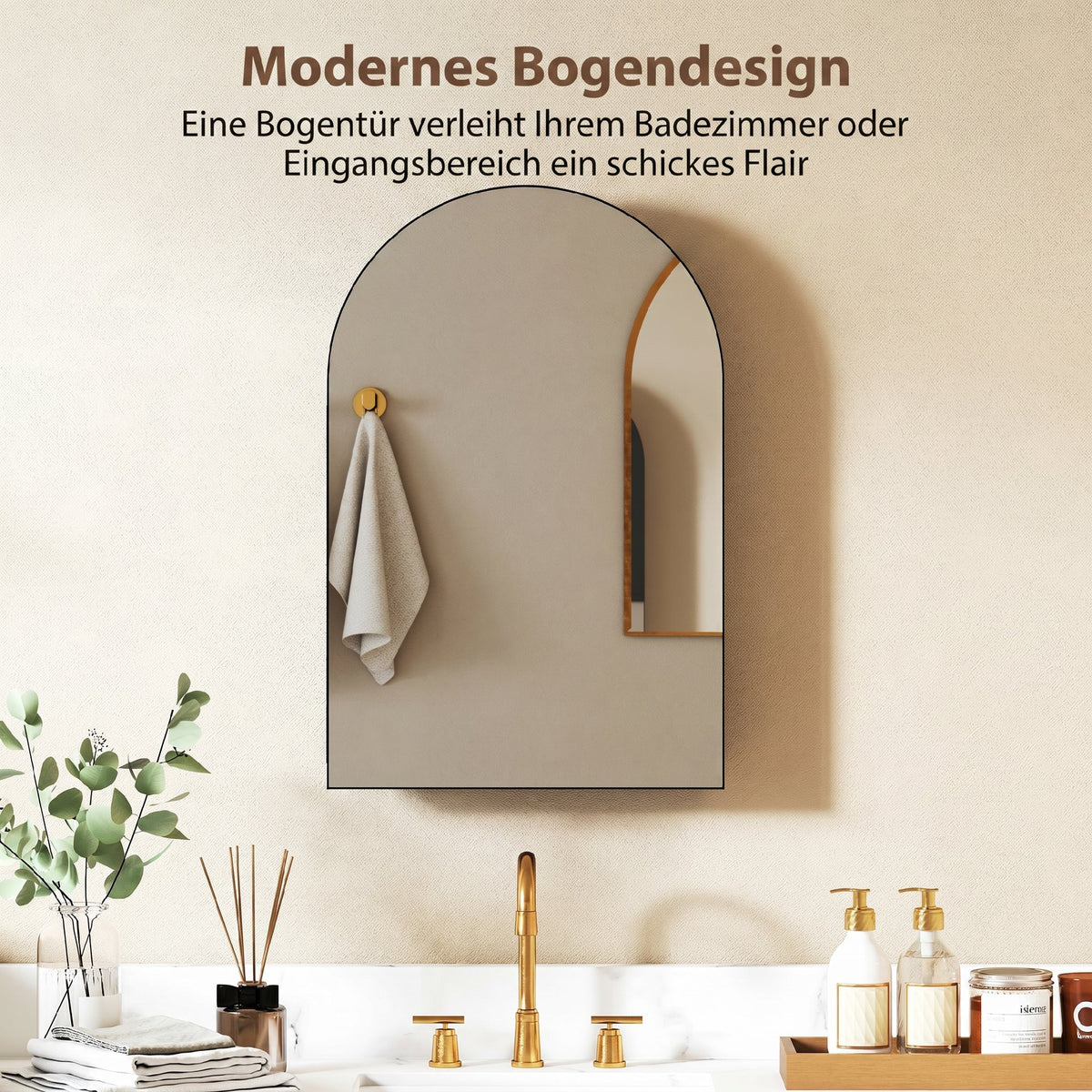 Bathroom Mirror Cabinet with Mirror, Arched Wall Mounted Bathroom Cabinet with Storage Shelves, Black