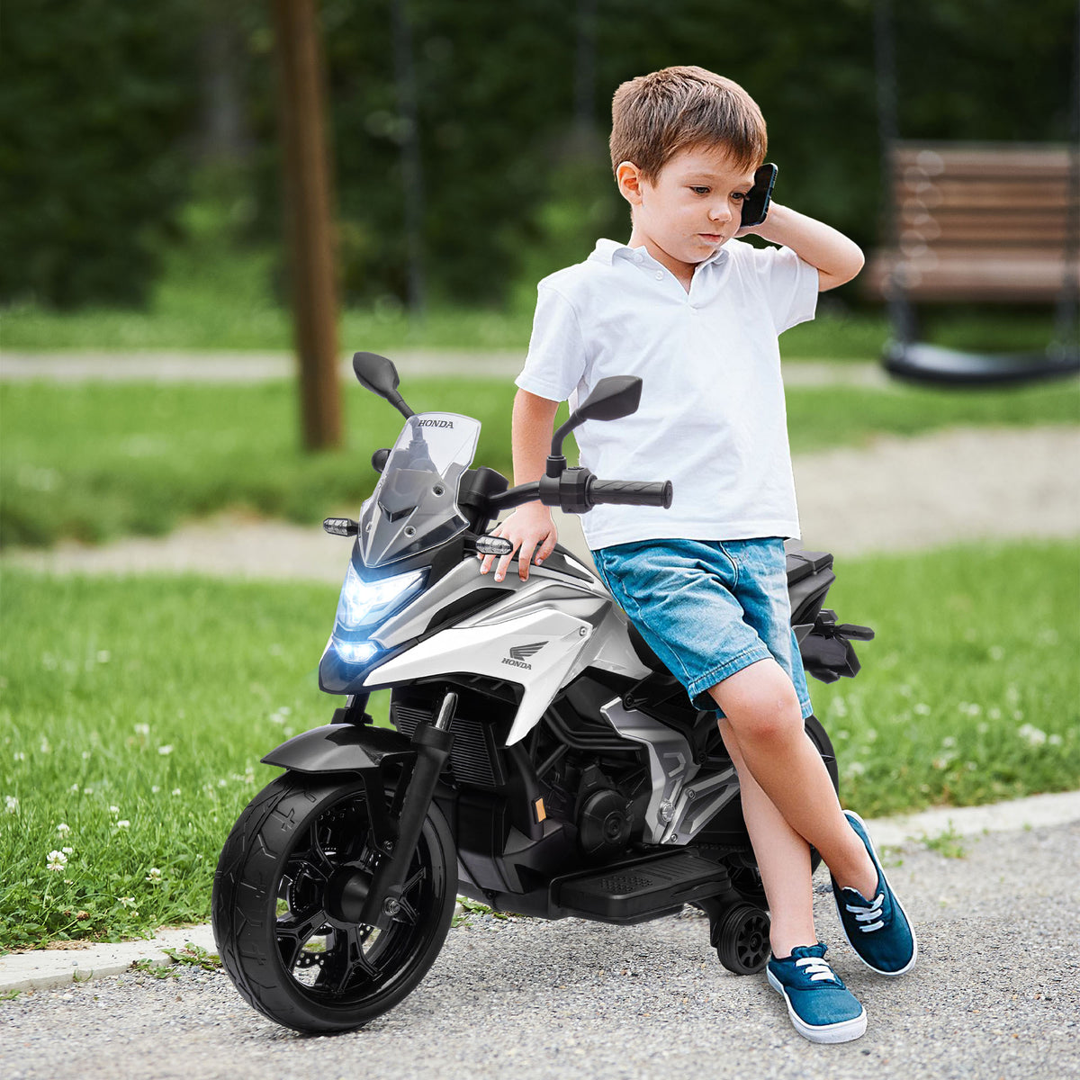 Elektro-Kindermotorrad, Honda, 3 km/h, Musik & Licht, 3-6 Jahre, bis 30 kg, Wei?