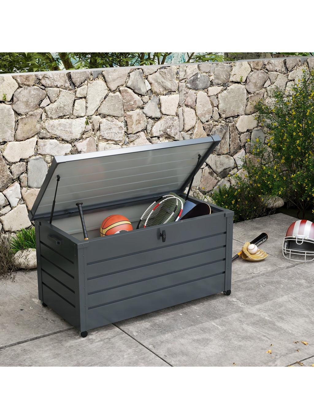 Gartenbox Metall 311 Liter mit Griffen 120 x 62cm Dunkelgrau