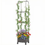 Hochbeet mit Rankgitter mobiler Blumenkasten mit Rolle Abflussloch, Pflanzkasten 40 x 40 x 185 cm