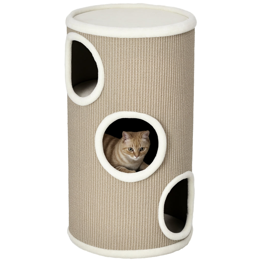Katzen Kratztonne, weicher Plüsch, Sisal-Kratzteppich, robust, Ø38 x 70H cm, Braun