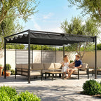 Pergola 3,87 x 2,97 m Terrassenüberdachung mit Schiebedach, 2 Sichtschutz, UV 50+ Dunkelgrau