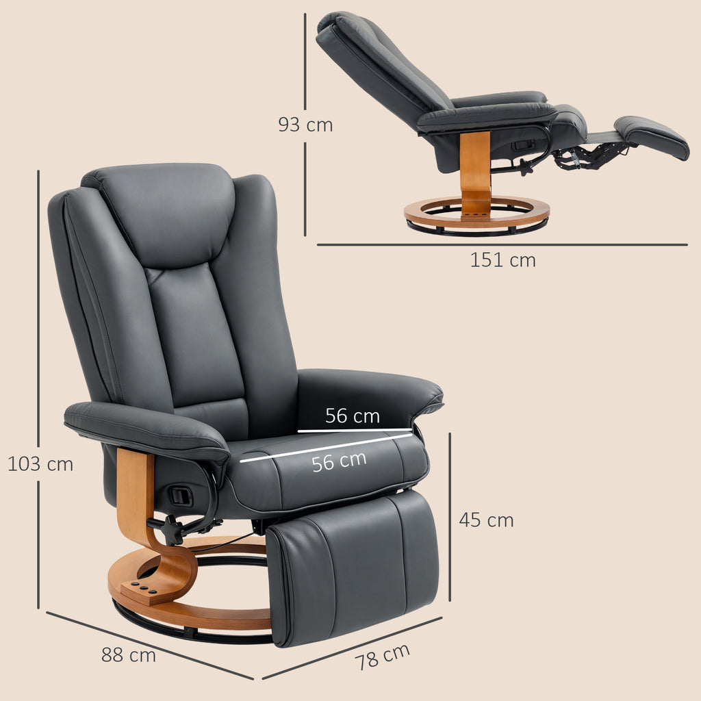 Relaxsessel mit Liegefunktion, drehbar, bis 150 kg, Kunstlederbezug, Stahlrahmen, Dunkelgrau