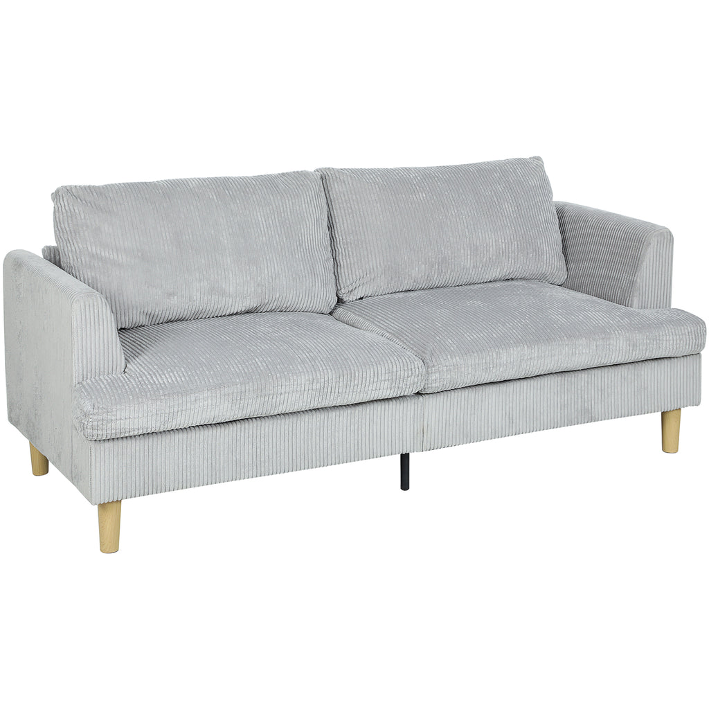 3-Sitzer-Sofa, Couch mit Armlehnen Gepolstert Polstersofa mit Kordoptik für Wohnzimmer Hellgrau