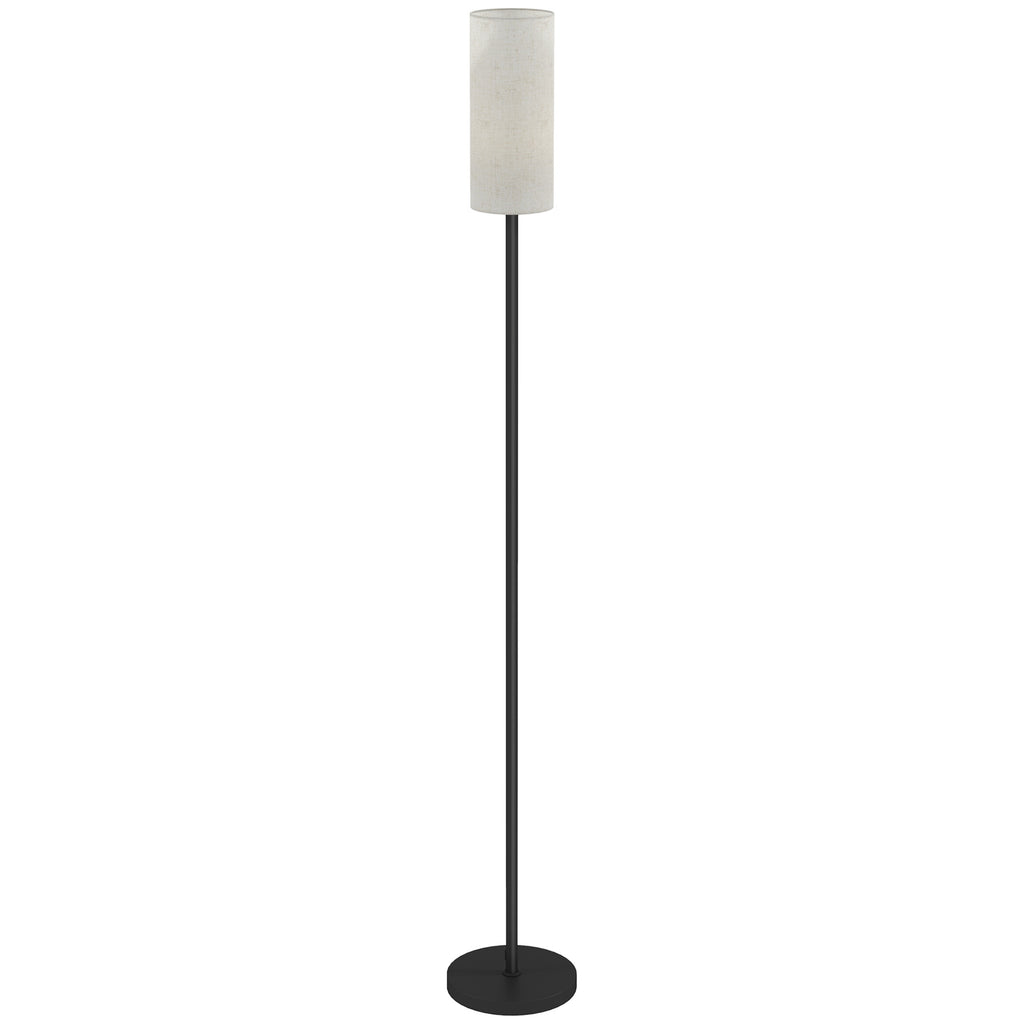 Stehlampe, Schirm in Leinenoptik, Metallstange, Fußschalter, Weiß