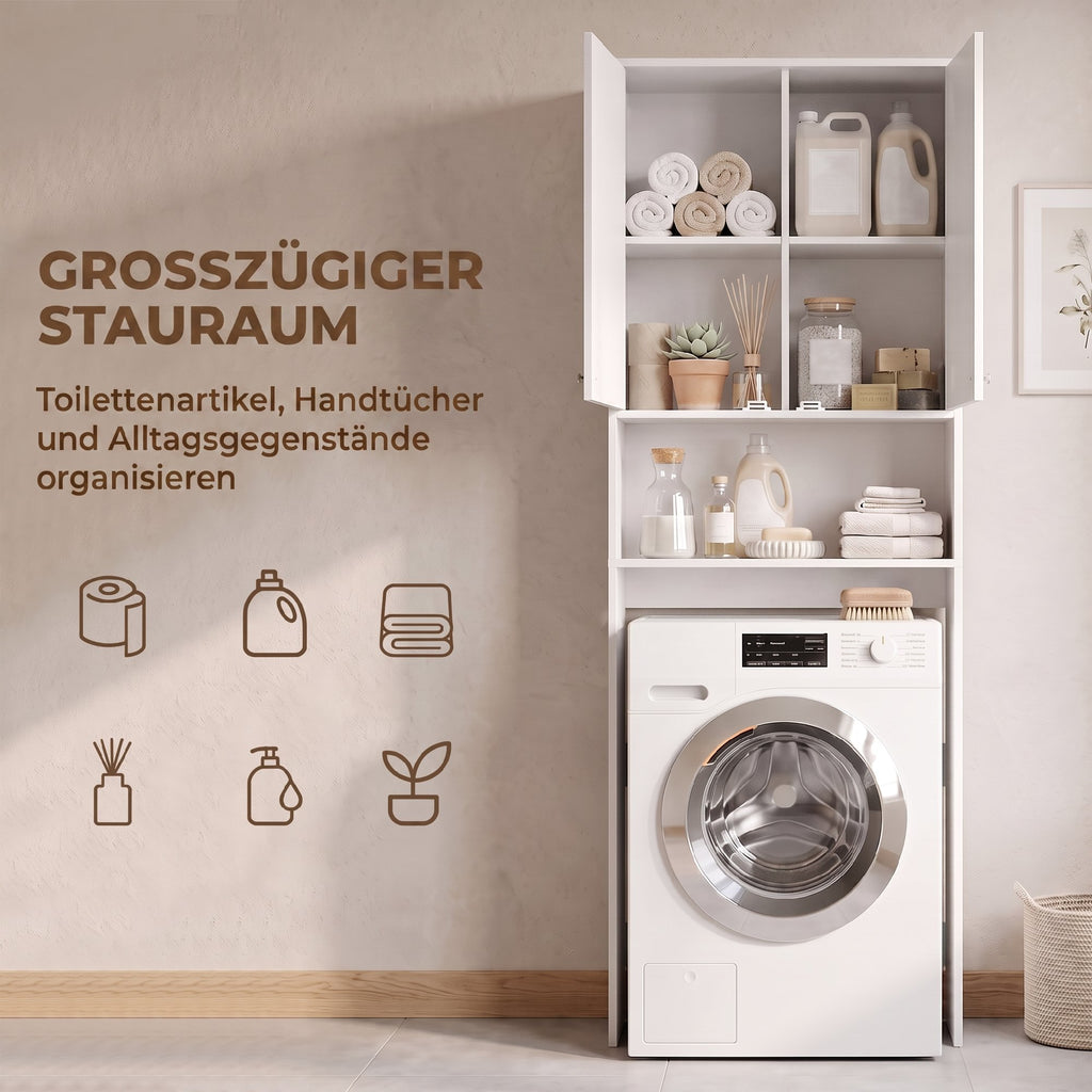 Waschmaschinenschrank mit 2 Türen 66 x 24 x 191 cm Weiß