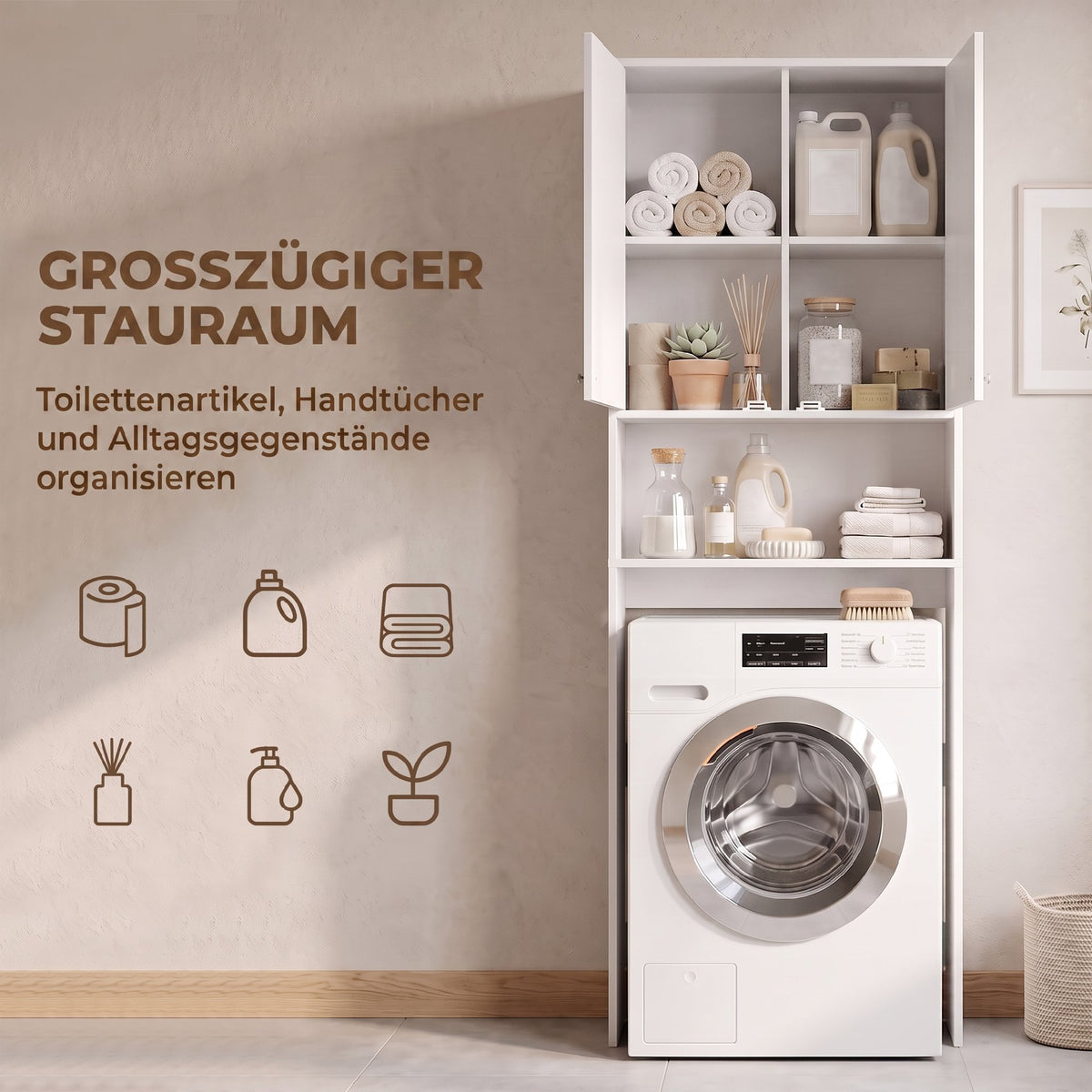 Waschmaschinenschrank mit 2 Türen 66 x 24 x 191 cm Weiß