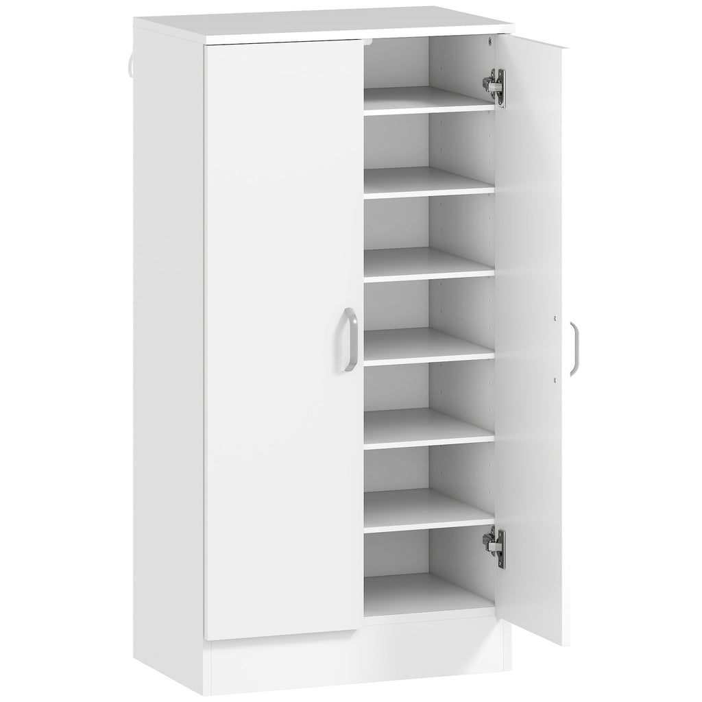 Schuhschrank mit Soft-Close-Scharnieren, verstellbare Regale, 6-stufiges Schuhregal für Flur, Eingangsbereich, für 14 Paare, 55 x 35 x 108 cm, Holz, Weiß