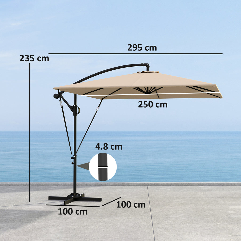 Ampelschirm ?260 cm Sonnenschirm mit UV-Schutz 50 wasserabweisend Kurbelschirm mit St?nder, Khaki